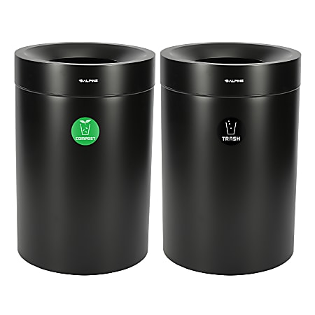 Alpine Industries Stainless Steel Compost And Trash Cans, 50 Gallon, Black, Set Of 2 Cans