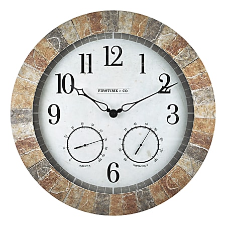 FirsTime & Co.® Sandstone Outdoor Wall Clock, Tan/Stone