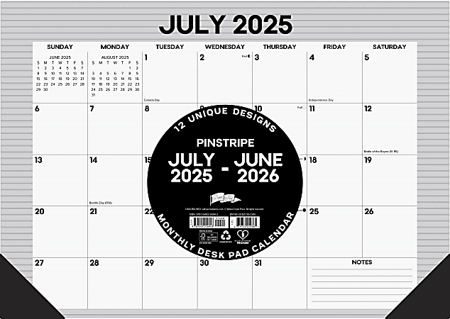 2025-2026 Willow Creek Press Academic Monthly Desk Pad Calendar, 17" x 12", Pinstripe, July 2025 To June 2026, 56943