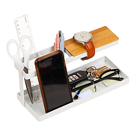 Mind Reader Desktop Dock Tray Organizer, 4-1/2”H x 4”W x 9-3/4”D, White, Total Qty 1