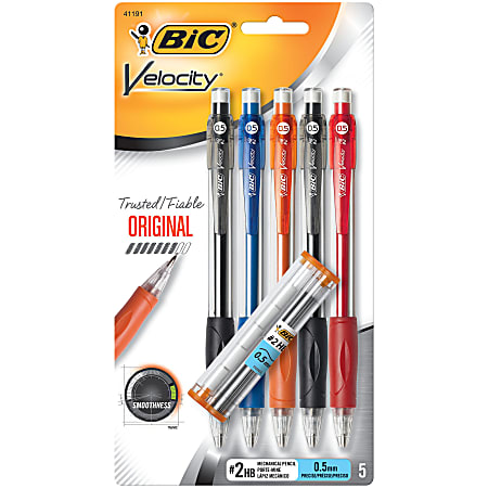 BIC® Velocity® Original Mechanical Pencils, 0.5 mm, Assorted Barrel Colors, Pack Of 5