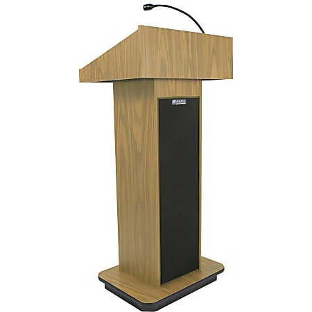 AmpliVox S505 - Executive Sound Column Lectern - Rectangle Top - Sculpted Base - 22" Table Top Width x 18" Table Top Depth - 47" Height - Assembly Required - High Pressure Laminate (HPL), Oak, Wood - Particleboard