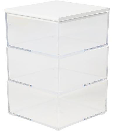 Martha Stewart Brody Plastic Storage Organizer Bins With Lid, 2"H x 3"W x 3-3/4"D, Clear/White, Set Of 3 Bins