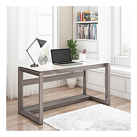 Linon Ari 48 W Home Office Writing Desk With Side Storage NavySilver -  Office Depot