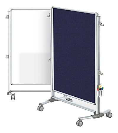 Ghent Nexus Jr Partition Double-Sided Mobile Magentic Fabric/Non-Magnetic Dry-Erase/Bulletin Board, 34 1/4" x 46 1/4", Blue Board/Silver Aluminum Frame