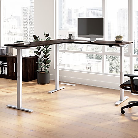 Bush Business Furniture Move 60 Series 72"W Height Adjustable L Shaped Standing Desk, Black Walnut/Cool Gray Metallic, Standard Delivery
