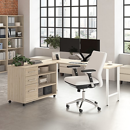 Bush Business Furniture Hustle 72"W Computer Desk and Storage Cabinet with Drawers and Shelves, Natural Elm, Standard Delivery Service, HUS008NE
