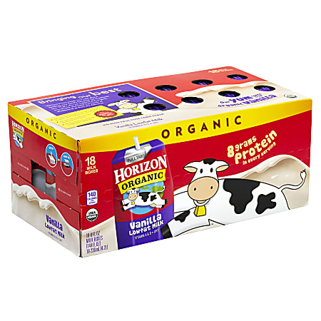 Horizon Organic Lowfat Milk, Vanilla, 8 Oz, Pack Of 18 Cartons