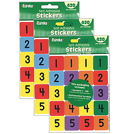 Eureka Theme Stickers, Numbers 1-100, 420 Stickers Per Pack, Set Of 3 Packs