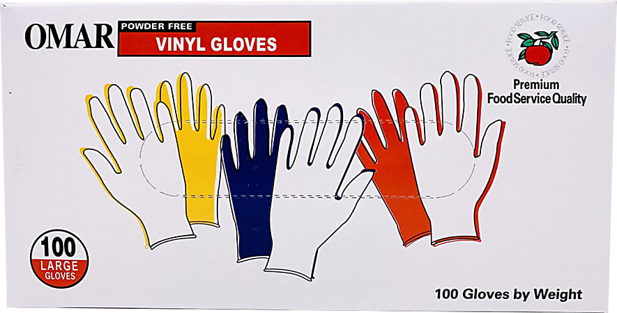 Omar Disposable Powder-Free Vinyl General-Purpose Gloves, Large, Clear, 100 Gloves Per Box