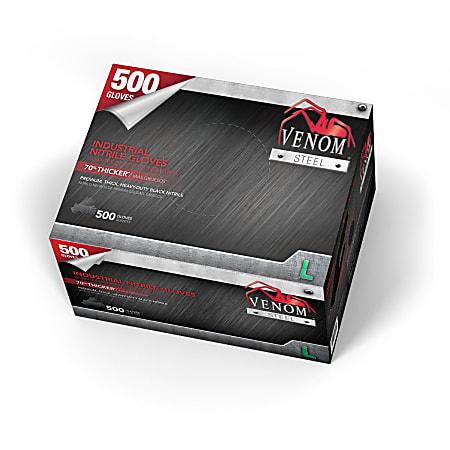 Medline Venom Steel Nitrile Industrial Gloves, Large, Black, Pack Of 500