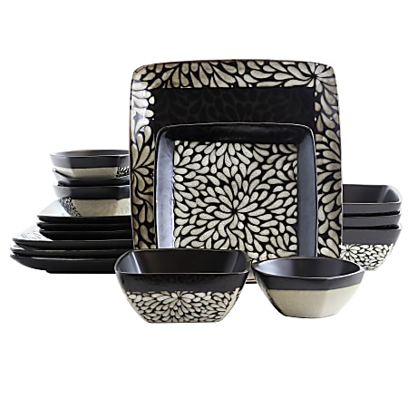 Elama 16-Piece Stoneware Dinnerware Set, Desert Bloom