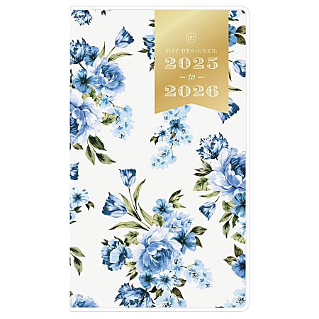 2025-2026 Day Designer Monthly Planning Calendar, 3-5/8" x 6-1/8", Blue Bouquet, January To December, 148824