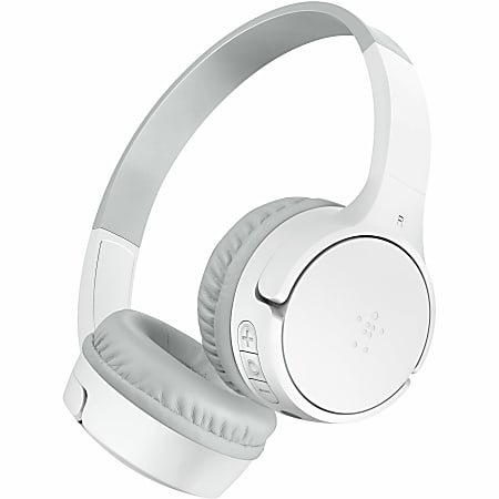 Belkin Wireless Bluetooth On-Ear Headphones for Kids w/ Mic - 85dB Limit - w/ USB-C Cable - Headset - White - Stereo - Mini-phone (3.5mm) - Wired/Wireless - Bluetooth - 30 ft - On-ear, Over-the-head, Over-the-ear - Binaural - Circumaural - White