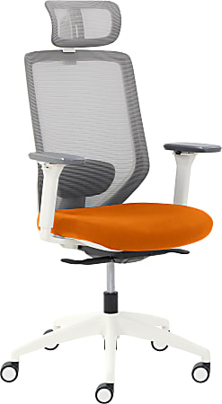 True Commercial Phoenix Ergonomic Mesh/Fabric High-Back Executive Chair With Headrest, Orange/Off-White