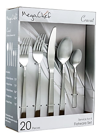 MegaChef Cravat 20-Piece Stainless-Steel Flatware Set, Matte Silver