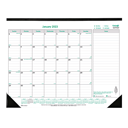 Brownline® EcoLogix Monthly Desk Pad Calendar, 22" x 17", 100% Recycled, FSC® Certified, Green/White, January To December 2023, C177437