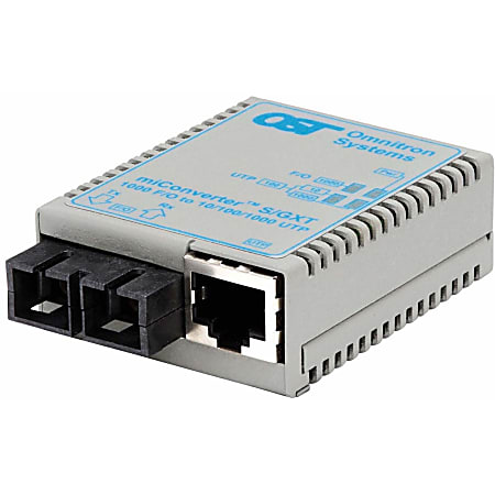 Omnitron miConverter/S 10/100/1000 Gigabit Ethernet Fiber Media Converter RJ45 SC Single-Mode 12km - 1x 10/100/1000BASE-T - 1623-1-6