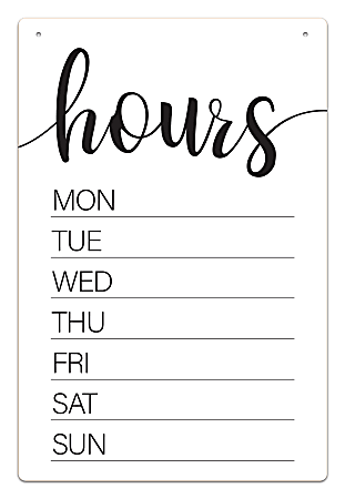 COSCO® Dry-Erase Hours Sign, 8" x 12", White