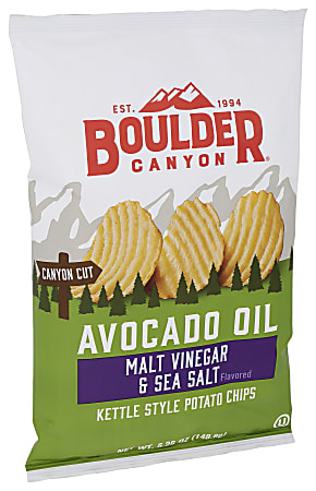 Boulder Canyon Kettle Style Potato Chips, Malt Vinegar & Sea Salt, 5.25 Oz, Total Qty 12