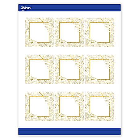 Avery® Printable Cards With Sure Feed® Technology, 2-1/2" x 2-1/2", Matte White With Gold Florals, Pack Of 90