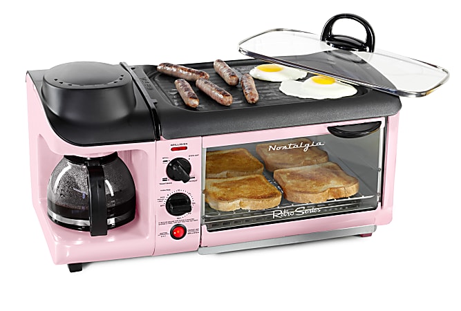 Nostalgia Retro 3 in 1 Family Size Breakfast Station 12 x 19 14 Pink ODP Business Solutions