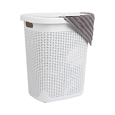 Mind Reader 50L Slim Laundry Hamper Clothes Basket With Lid, 21"H x 13-3/4"W, White