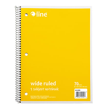 C-Line Wide Rule Spiral Notebooks, 8" x 10-1/2", 1 Subject, 70 Sheets, Yellow, Case Of 24 Notebooks