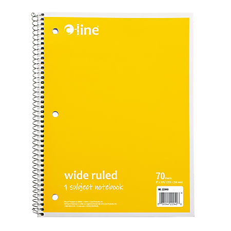 Just Basics Spiral Notebook 8 x 10 12 1 Subject Wide Ruled 70 Sheets Yellow  - Office Depot