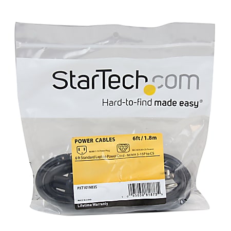 StarTech.com 6 ft Standard Laptop Power Cord NEMA 5 15P to C5 Slot ...