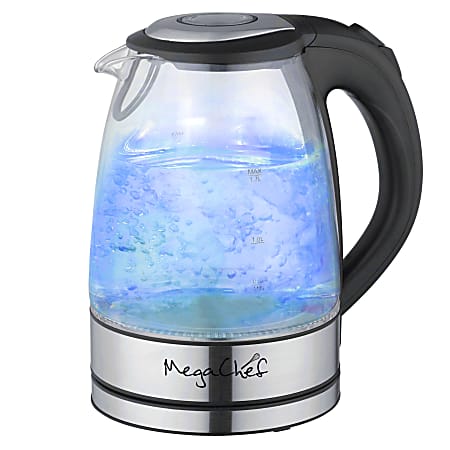 MegaChef 1.7-Liter Stainless Steel Electric Tea Kettle, Clear