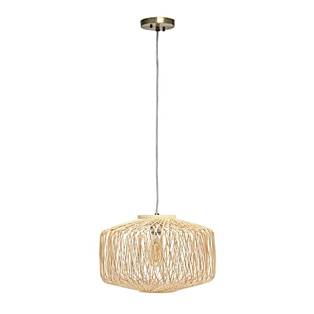 Lalia Home Circular Rattan Pendant, 16"W, Rattan Shade/Brushed Nickel Base