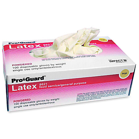 Impact Products Disposable Latex Powdered General Purpose Gloves, Large, Natural, Box Of 100