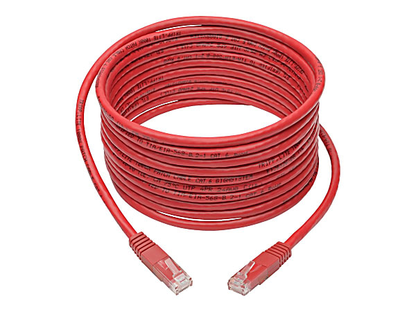 Tripp Lite Cat6 Cat5e Gigabit Molded Patch Cable RJ45 M/M 550MHz Red 15ft - 128 MB/s - 15 ft - Red
