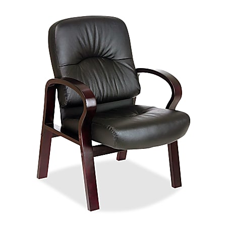 Lorell® Woodbridge Series Leather Guest Chair, Black/Mahogany