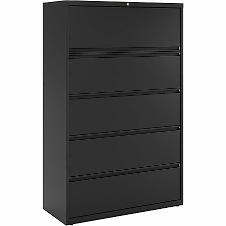 Lorell® Fortress 42"W x 18-5/8"D Lateral 5-Drawer File Cabinet, Black