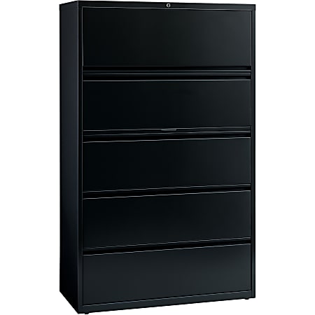 Lorell® Fortress 42"W x 18-5/8"D Lateral 5-Drawer File Cabinet, Black