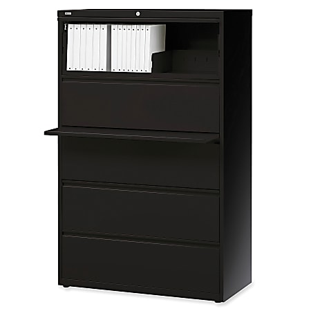 Lorell® Fortress 36"W x 18-5/8"D Lateral 5-Drawer File Cabinet, Black