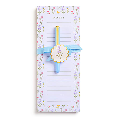 Eccolo List Pad With Pen, 4" x 10", 100 Sheets, White Floral