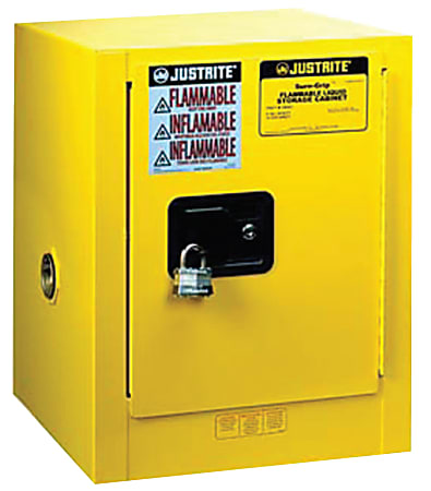 Justrite Yellow Countertop & Compact Cabinets, Manual Closing Cabinet, 4 Gallon