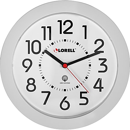Lorell® 9" Round Radio Controlled Profile Wall Clock, Silver