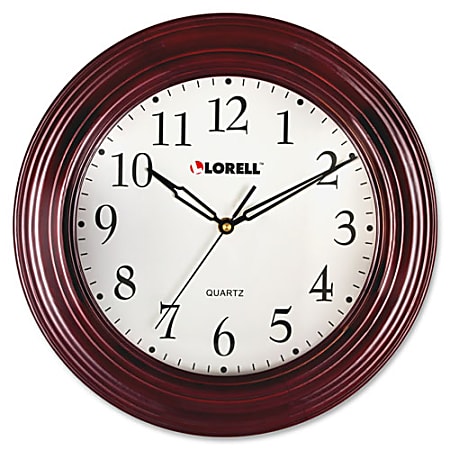 Lorell® 13 1/4" Round Woodgrain Wall Quartz Clock, Mahogany