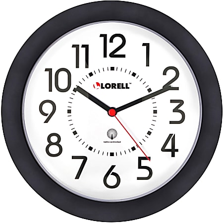 Lorell® 9" Round Radio Controlled Profile Wall Clock, Black