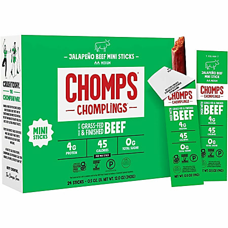 CHOMPS Chomplings Jalepeno Beef Jerky Sticks - 0.50 oz - 24 / Pack