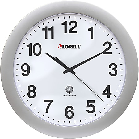 Lorell® 12" Round Radio Controlled Wall Clock, Silver
