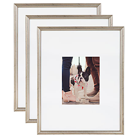 Uniek Kate And Laurel Adlynn Wall Picture Frame Set, 21” x 17" With Mat, Warm Silver, Set Of 3