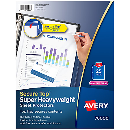 Avery® Secure-Top Sheet Protectors, Super Heavyweight, Diamond Clear, Pack Of 25