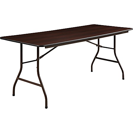 Lorell® Laminate Economy Folding Table, 6'W, Mahogany