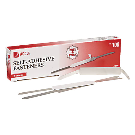 ACCO&reg; Economy Self-Adhesive Fasteners, 2 3/4 Long, Silver, Box Of 100