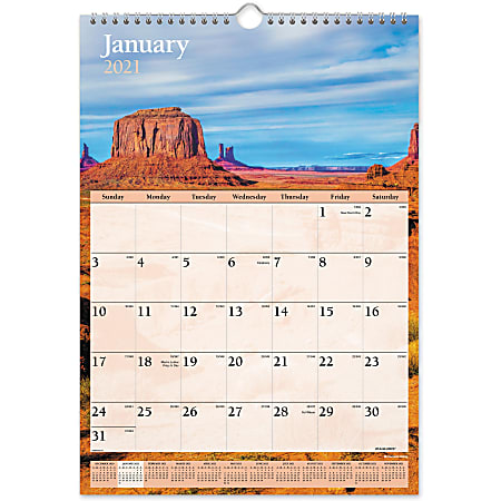 At-A-Glance Scenic Monthly Wall Calendar - Monthly - 1 Year - January 2021 till December 2021 - 1 Month Single Page Layout - 12" x 17" Sheet Size - 1.50" x 1.50" Block - Wire Bound - White - Chipboard, Paper